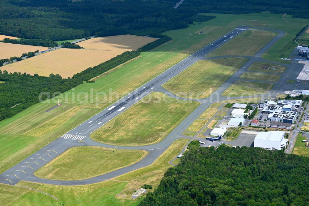 Büren from above - Runway with hangar taxiways and terminals on the grounds of the airport Paderborn-Lippstadt Airport PAD in Bueren in the state North Rhine-Westphalia, Germany