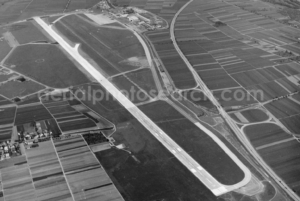 Filderstadt from above - Runway with hangar taxiways and terminals on the grounds of the airport in Stuttgart in the state Baden-Wuerttemberg, Germany