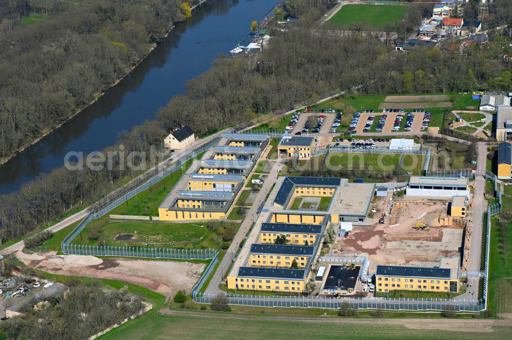 Bernburg (Saale) from above - Surrounded by security fence premises of Forensic clinic on street Olga-Benario-Strasse in the district Neuborna in Bernburg (Saale) in the state Saxony-Anhalt, Germany