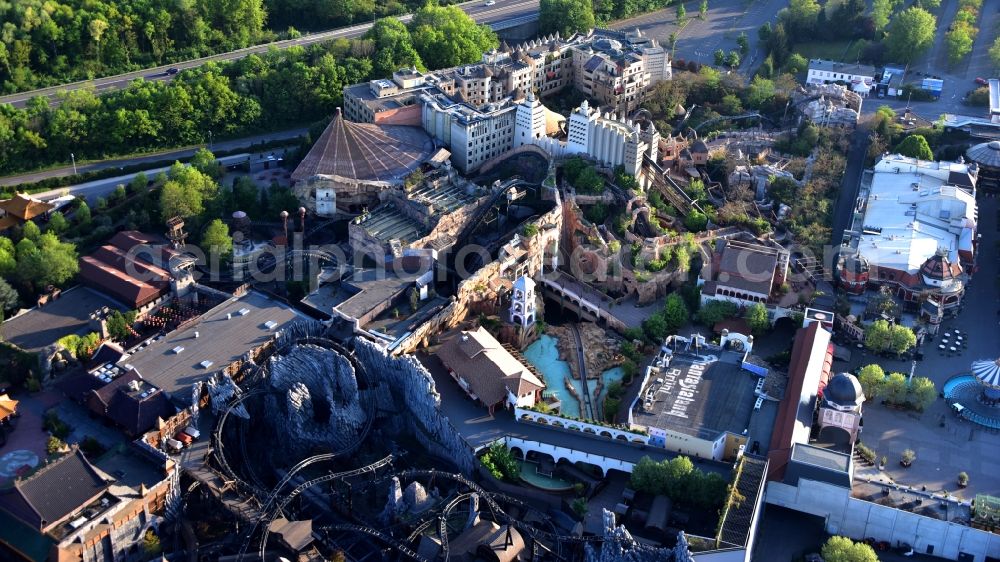 Brühl from above - Grounds of the Phantasialand theme park in Bruehl in the Rhineland in the state of North Rhine-Westphalia