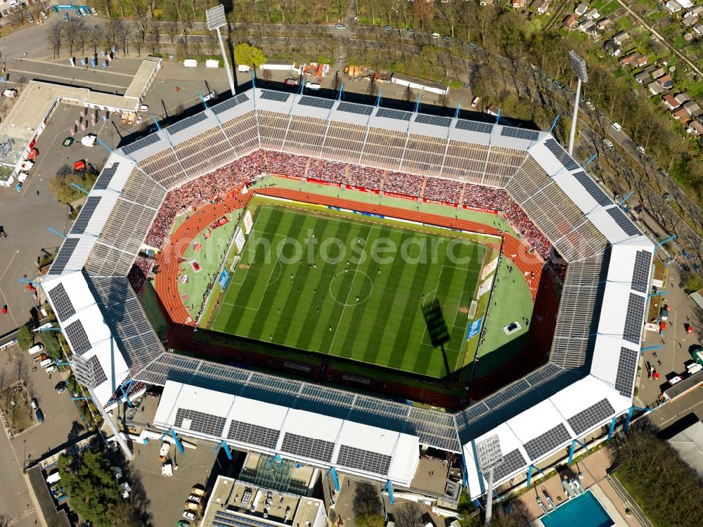 Nürnberg from the bird's eye view: Grounds at Grundig Stadium (formerly known as EasyCredit Stadium or Franken-Stadion) in Nuremberg in Bavaria