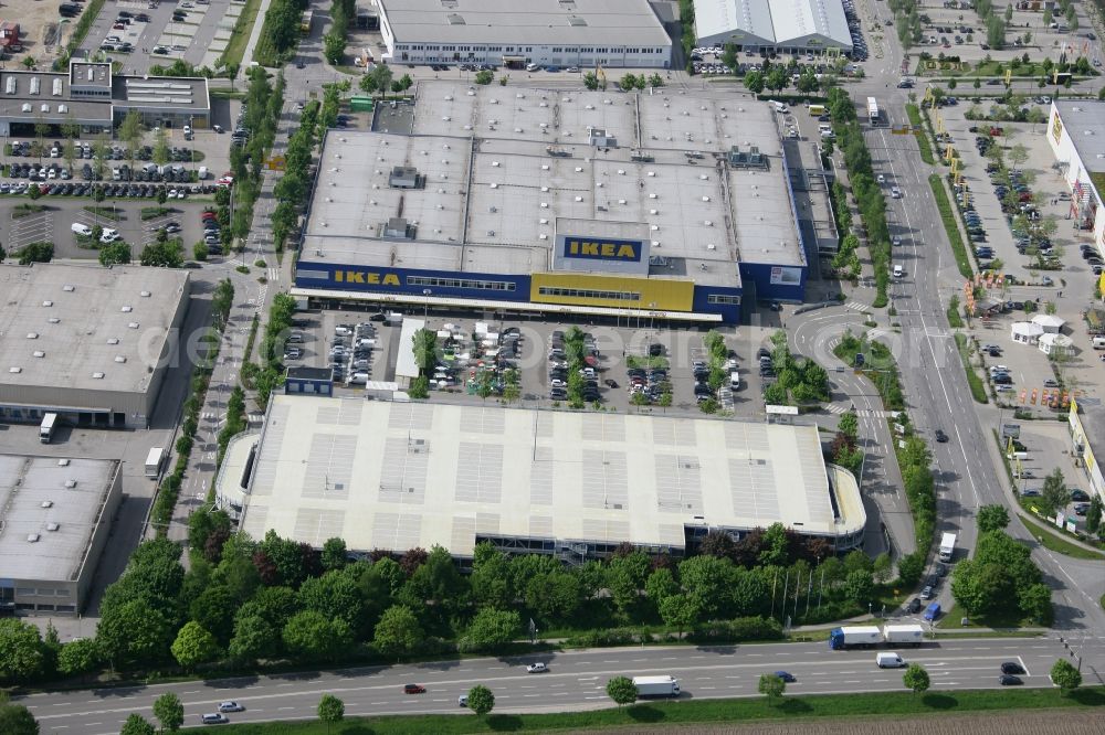 Aerial image München Eching - Grounds of the IKEA store Munich Eching in Bavaria