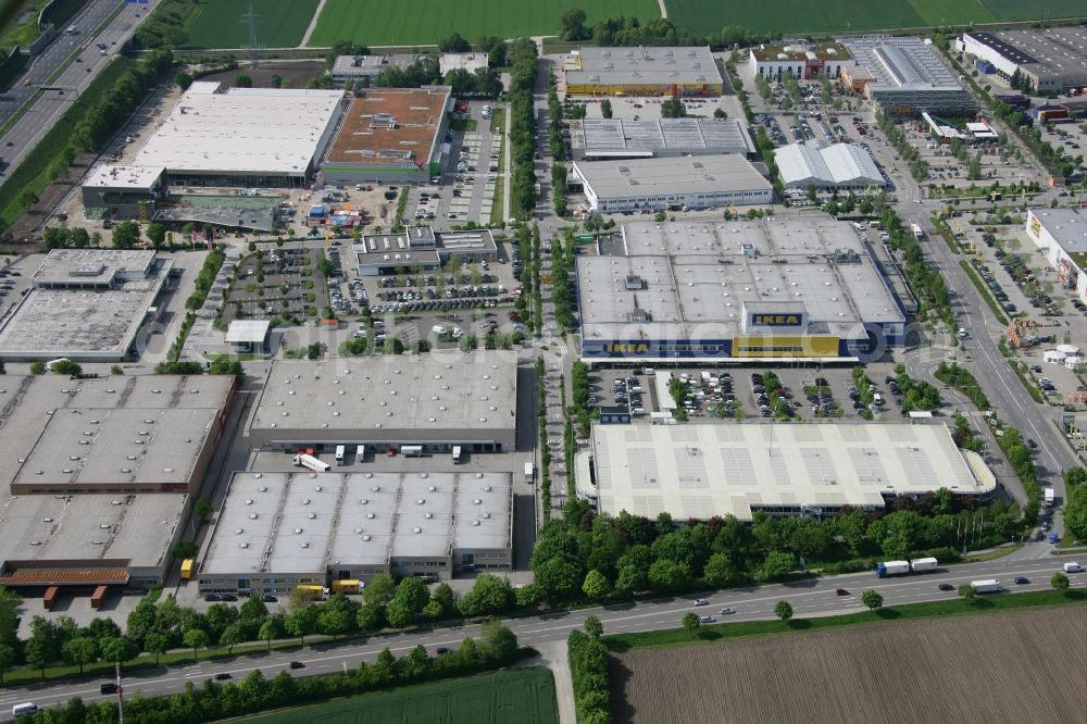 Aerial photograph München Eching - Grounds of the IKEA store Munich Eching in Bavaria