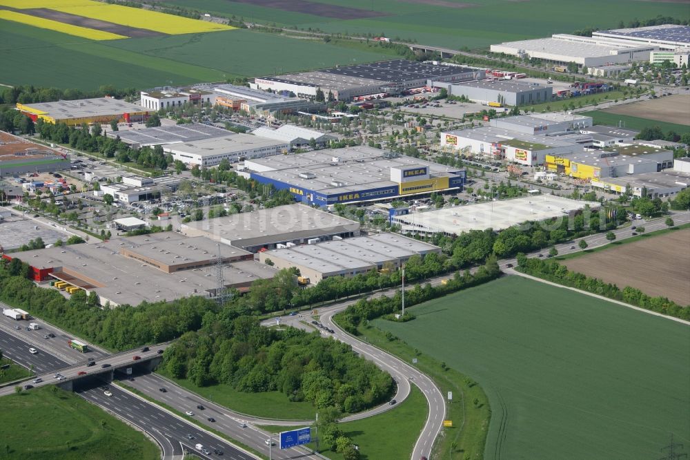 Aerial photograph München Eching - Grounds of the IKEA store Munich Eching in Bavaria