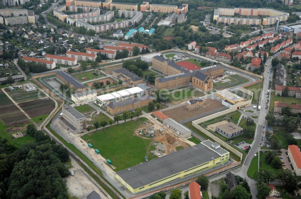 Aerial image Bautzen - Prison grounds and high security fence Prison in Bautzen in the state Saxony, Germany