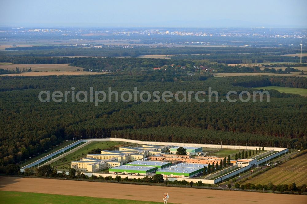Burg from above - Prison grounds and high security fence Prison in Burg in the state Saxony-Anhalt