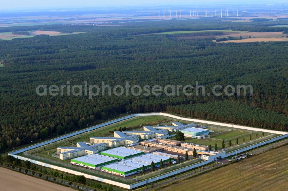Aerial image Burg - Prison grounds and high security fence Prison in Burg in the state Saxony-Anhalt