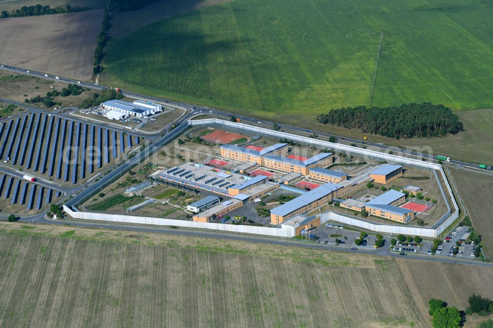 Luckau from above - Prison grounds and high security fence Prison Luckau-Duben on Lehmkietenweg in Duben in the state Brandenburg, Germany