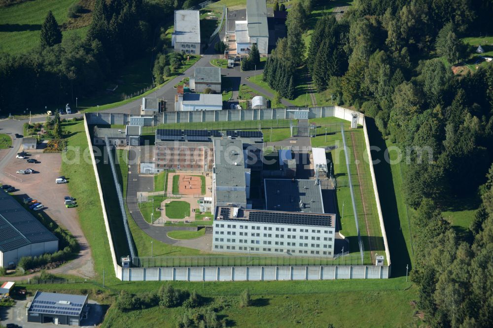 Suhl from the bird's eye view: Prison grounds and high security fence Prison in Suhl in the state Thuringia