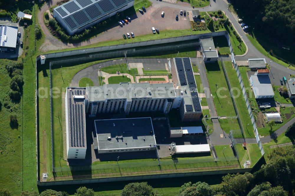 Suhl from the bird's eye view: Prison grounds and high security fence Prison in Suhl in the state Thuringia