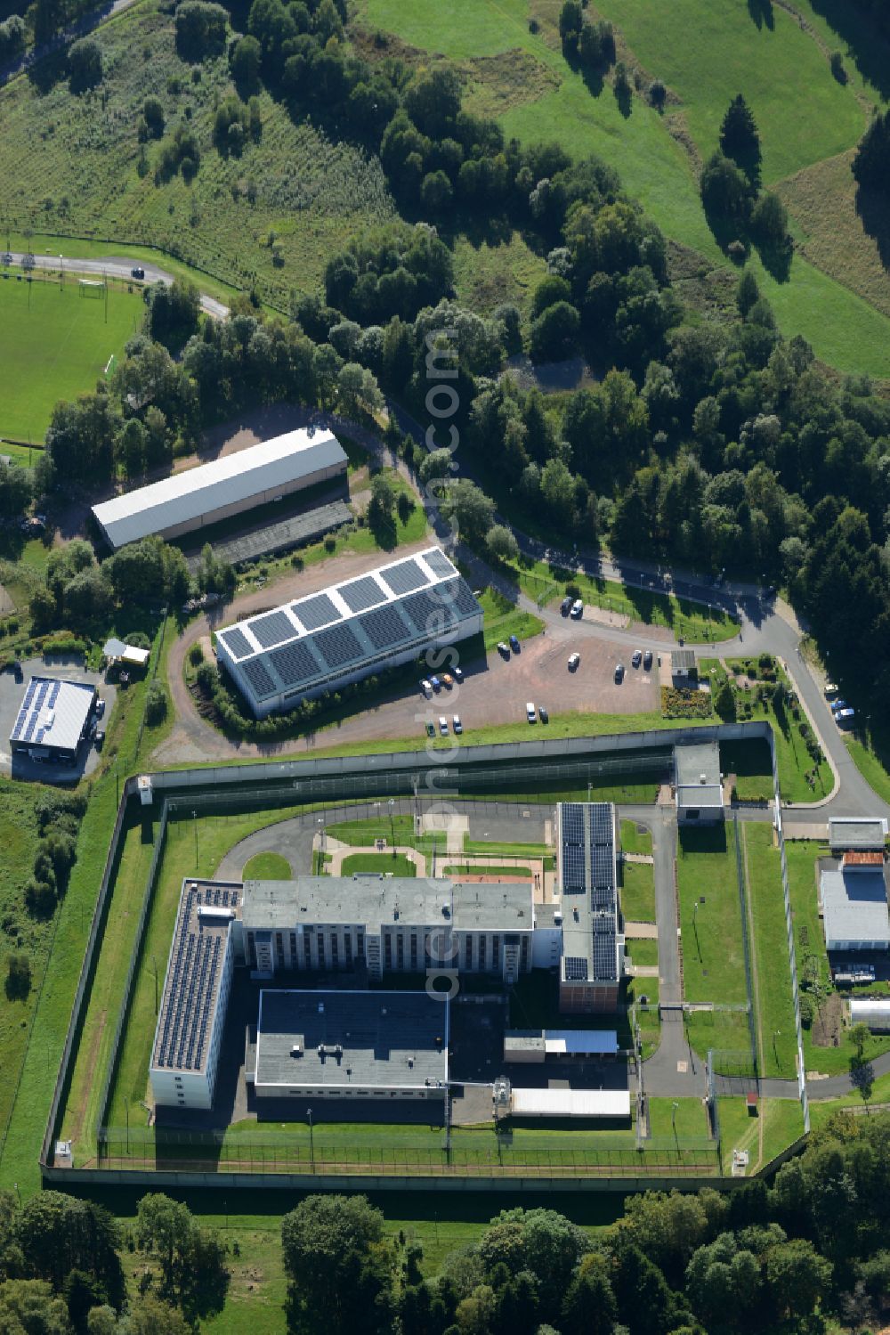Aerial image Suhl - Prison grounds and high security fence Prison in Suhl in the state Thuringia
