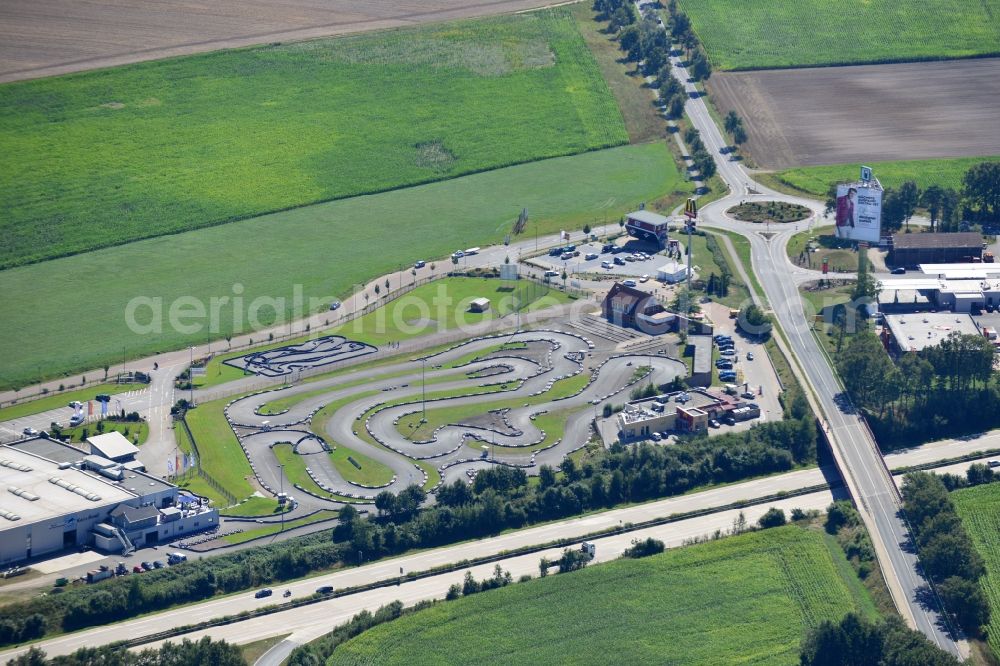 Aerial image Bispingen - Site of the go-kart race track Ralf Schumacher Kart & Bowl at the BAB federal motorway E45 - A7 Bispingen in the state of Lower Saxony