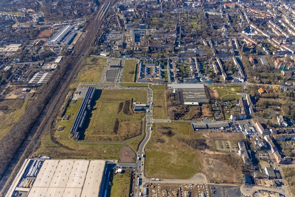 Aerial image Gelsenkirchen - Grounds of the future industrial park Schalker Verein East of the logistics center of Wheels Logistics in Gelsenkirchen at Ruhrgebiet in the state of North Rhine-Westphalia