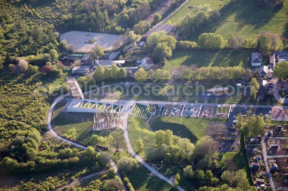 Landau in der Pfalz from the bird's eye view: Area of the land horticultural show (LGS) 2015 with asymetrischen patches and art installations in Landau in the Palatinate in the federal state Rhineland-Palatinate