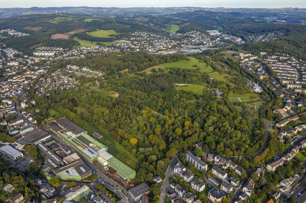 Siegen from above - Grounds of the Lindenbergcemetery at the federal road B54 in Siegen in the state North Rhine-Westphalia