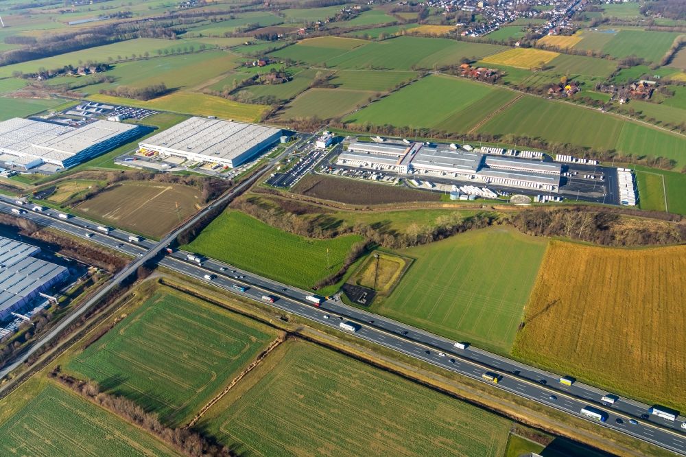 Hamm from above - New building complex on the site of the logistics center of DPD Deutschland GmbH on Osterboenener Weg in Hamm in the state North Rhine-Westphalia, Germany