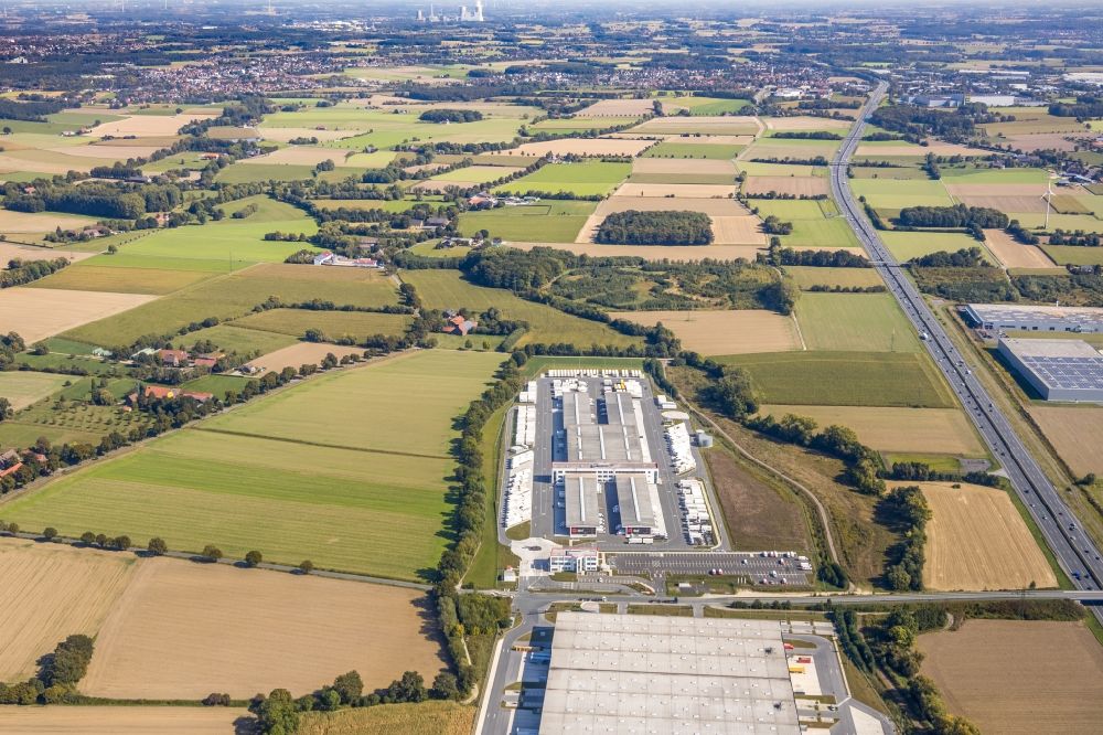 Hamm from the bird's eye view: New building complex on the site of the logistics center of DPD Deutschland GmbH on Osterboenener Weg in Hamm in the state North Rhine-Westphalia, Germany
