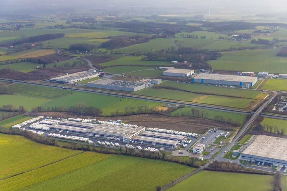 Aerial photograph Hamm - New building complex on the site of the logistics center of DPD Deutschland GmbH on Osterboenener Weg in Hamm in the state North Rhine-Westphalia, Germany