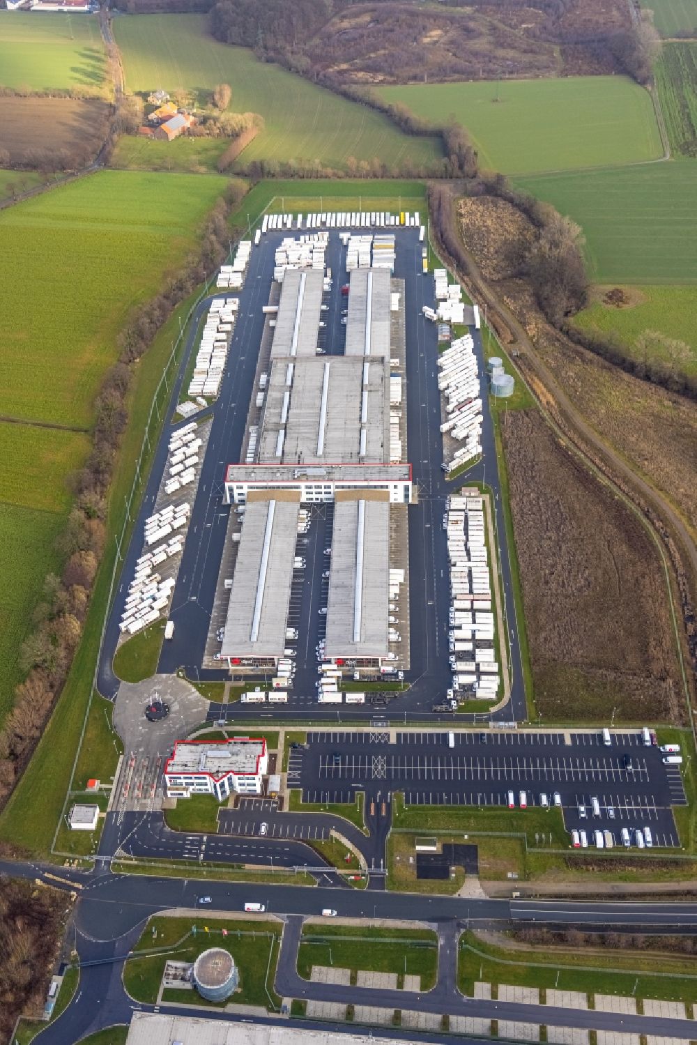 Hamm from above - New building complex on the site of the logistics center of DPD Deutschland GmbH on Osterboenener Weg in Hamm in the state North Rhine-Westphalia, Germany