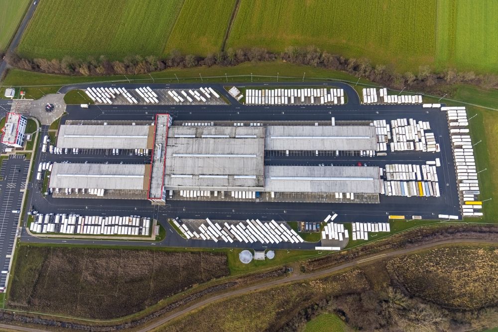 Hamm from the bird's eye view: New building complex on the site of the logistics center of DPD Deutschland GmbH on Osterboenener Weg in Hamm in the state North Rhine-Westphalia, Germany