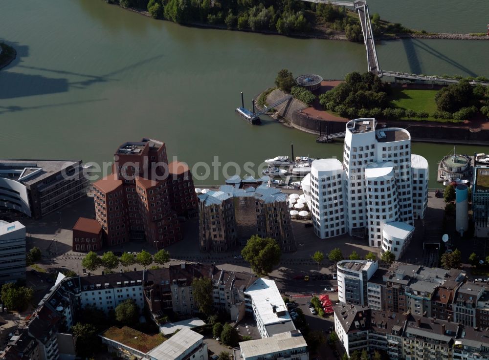 Düsseldorf from above - Site of the Düsseldorf media harbor on the banks of the Rhine in North Rhine-Westphalia