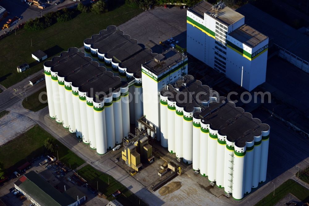 Karstädt from above - View of the grounds and production buildings of Getreide AG at an industrial area at Muehlenstrasse in the municipality Karstaedt in the Prignitz county of the state Brandenburg