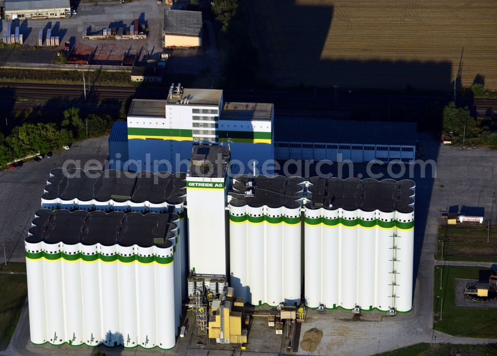 Karstädt from above - View of the grounds and production buildings of Getreide AG at an industrial area at Muehlenstrasse in the municipality Karstaedt in the Prignitz county of the state Brandenburg