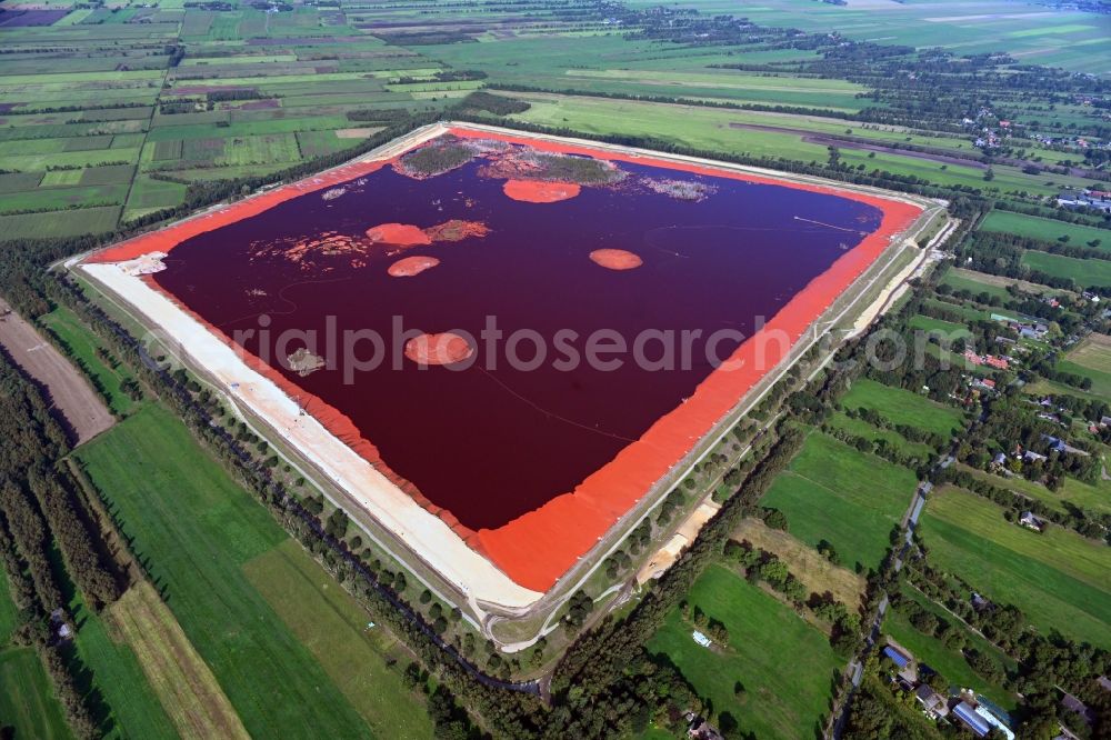 Hammah from the bird's eye view: Site of the red mud disposal site in Hammah in the state Lower Saxony, Germany. The red mud is a waste product resulting from the extraction of alumina
