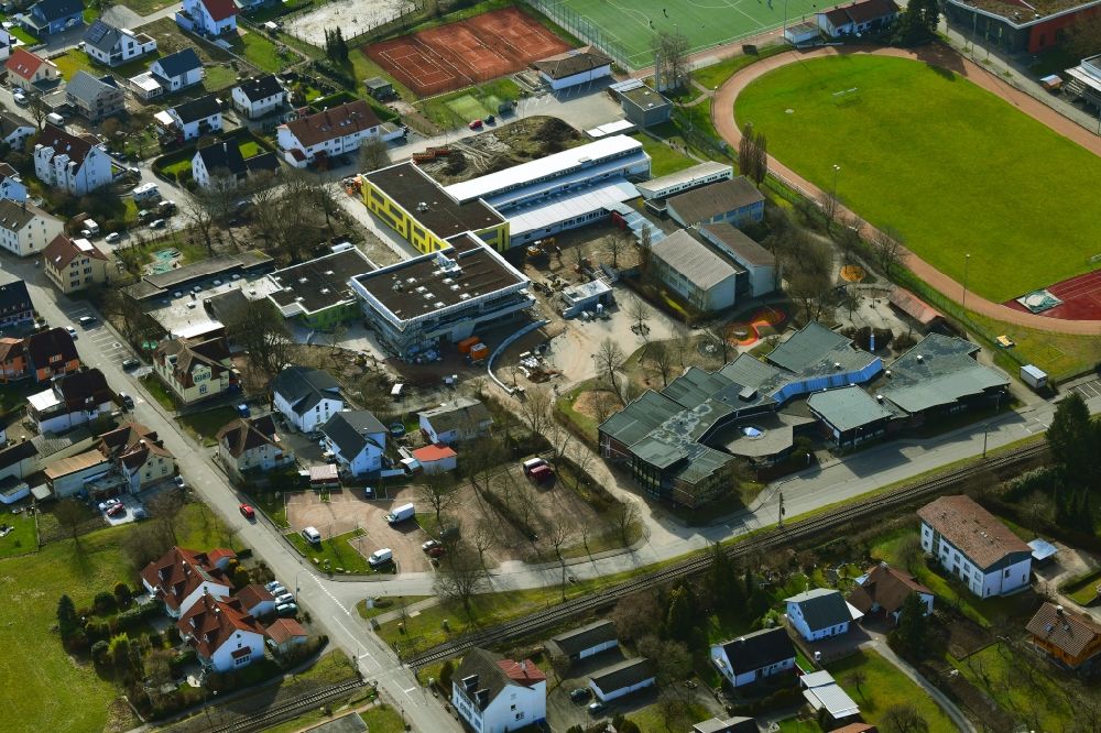 Maulburg from the bird's eye view: Building and grounds of the school center with Wiesentalschule GMS and Helen-Keller-Schule on Schulstrasse in Maulburg in the state Baden-Wurttemberg, Germany