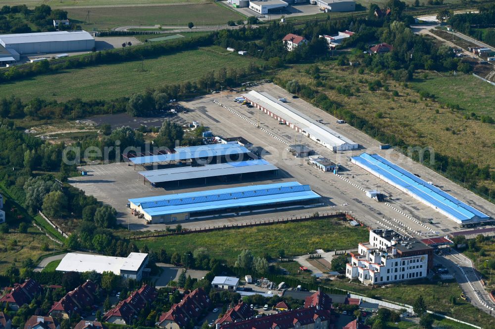 Aerial image Przeclaw - Empty site flea market and flea market Gieda w Przeclawiu - Pchli Targ in Przeclaw in West Pomeranian Voivodeship, Poland