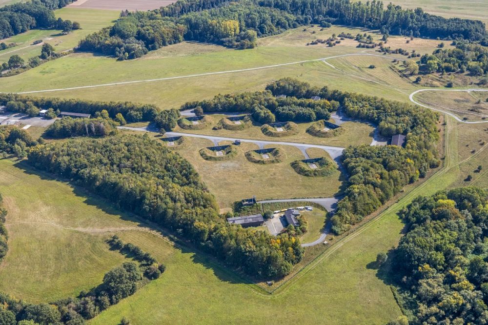 Holzwickede from the bird's eye view: Areal of military training ground on Kanonenweg in the district Opherdicke in Holzwickede in the state North Rhine-Westphalia, Germany