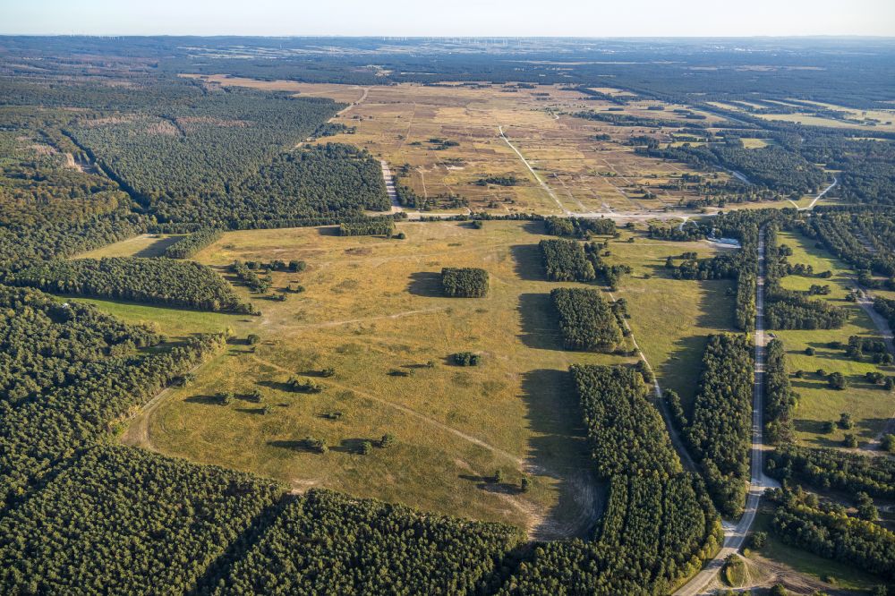 Aerial image Augustdorf - Areal of military training ground for tank vehicles of the Generalfeldmarschall Rommel Kaserne in the district Heidehaus in Augustdorf in the state North Rhine-Westphalia, Germany