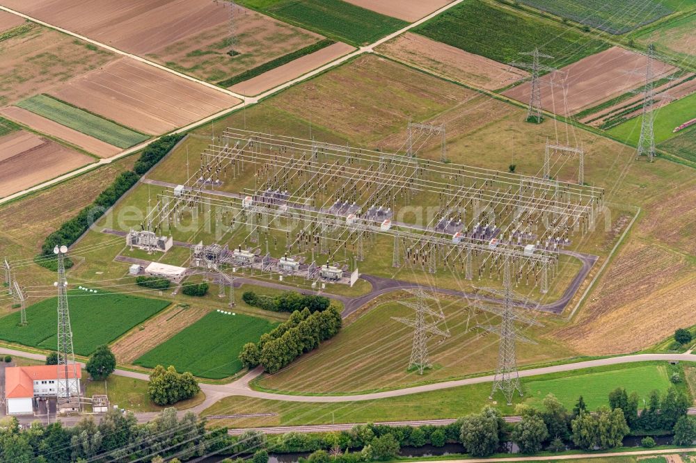 Aerial image Eichstetten am Kaiserstuhl - Site of the substation for voltage conversion and electrical power supply of ENBW in Eichstetten am Kaiserstuhl in the state Baden-Wuerttemberg