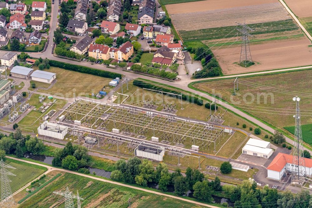 Aerial photograph Eichstetten am Kaiserstuhl - Site of the substation for voltage conversion and electrical power supply of ENBW in Eichstetten am Kaiserstuhl in the state Baden-Wuerttemberg