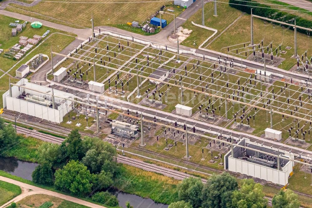 Aerial image Eichstetten am Kaiserstuhl - Site of the substation for voltage conversion and electrical power supply of ENBW in Eichstetten am Kaiserstuhl in the state Baden-Wuerttemberg