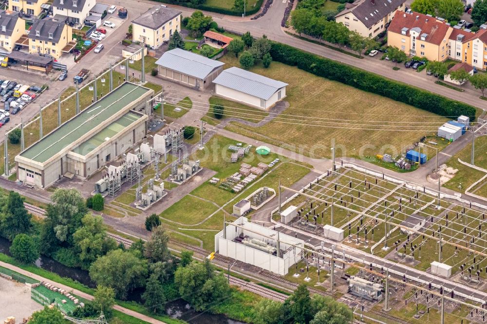 Aerial photograph Eichstetten am Kaiserstuhl - Site of the substation for voltage conversion and electrical power supply of ENBW in Eichstetten am Kaiserstuhl in the state Baden-Wuerttemberg
