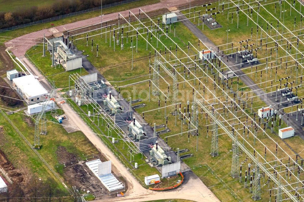Eichstetten am Kaiserstuhl from the bird's eye view: Site of the substation for voltage conversion and electrical power supply of ENBW in Eichstetten am Kaiserstuhl in the state Baden-Wuerttemberg