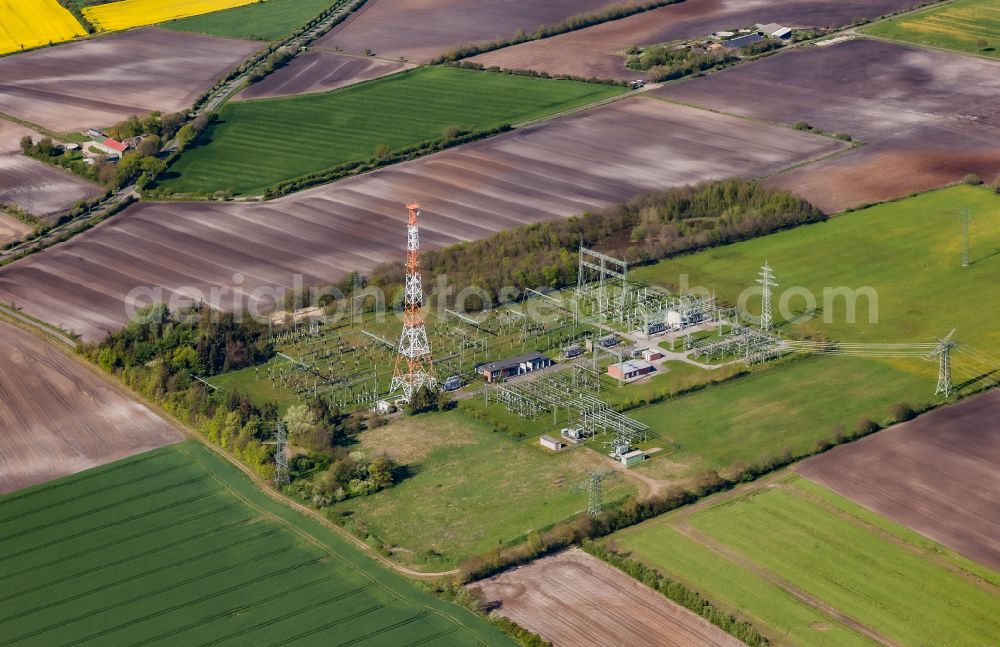 Handewitt from above - Site of the substation for voltage conversion and electrical power supply in Handewitt in the state Schleswig-Holstein, Germany