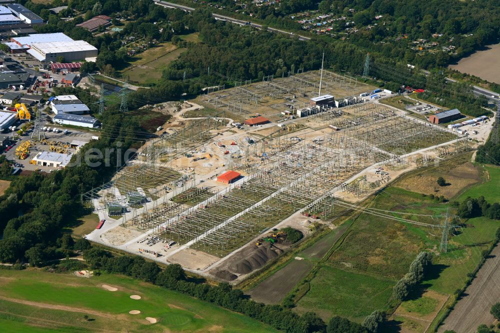 Aerial photograph Hamburg - Site of the substation for voltage conversion and electrical power supply on Hegenredder in the district Billstedt in Hamburg, Germany