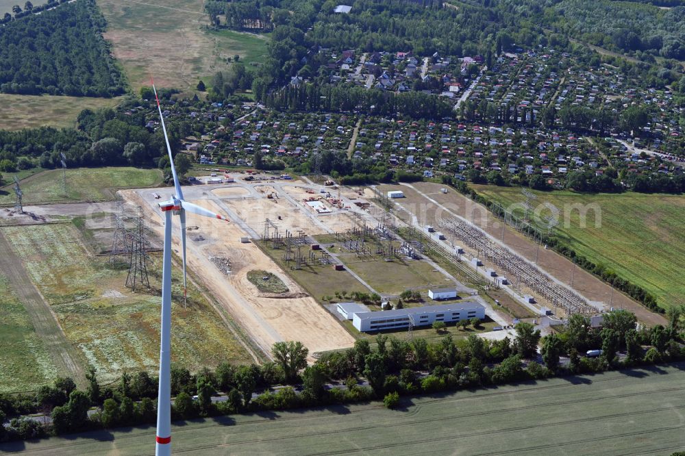 Aerial image Berlin - Site of the substation for voltage conversion and electrical power supply UW Malchow in the district Wartenberg in Berlin, Germany