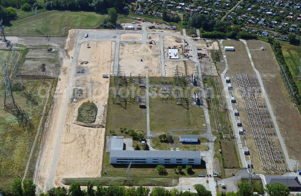 Aerial photograph Berlin - Site of the substation for voltage conversion and electrical power supply UW Malchow in the district Wartenberg in Berlin, Germany