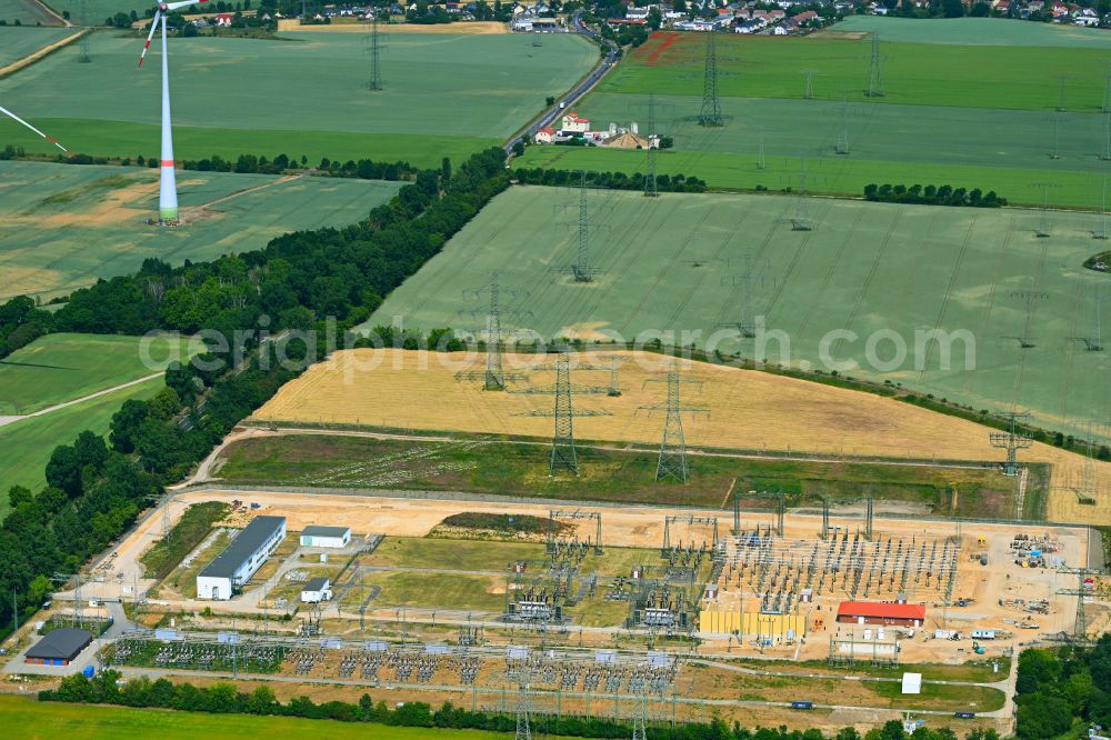 Berlin from above - Site of the substation for voltage conversion and electrical power supply UW Malchow in the district Wartenberg in Berlin, Germany