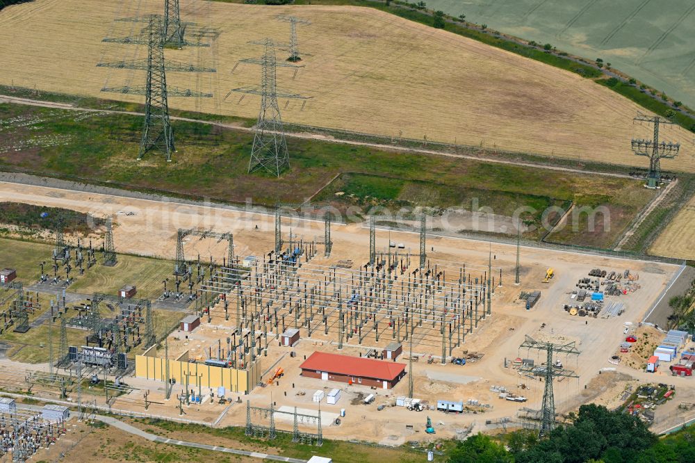 Aerial image Berlin - Site of the substation for voltage conversion and electrical power supply UW Malchow in the district Wartenberg in Berlin, Germany