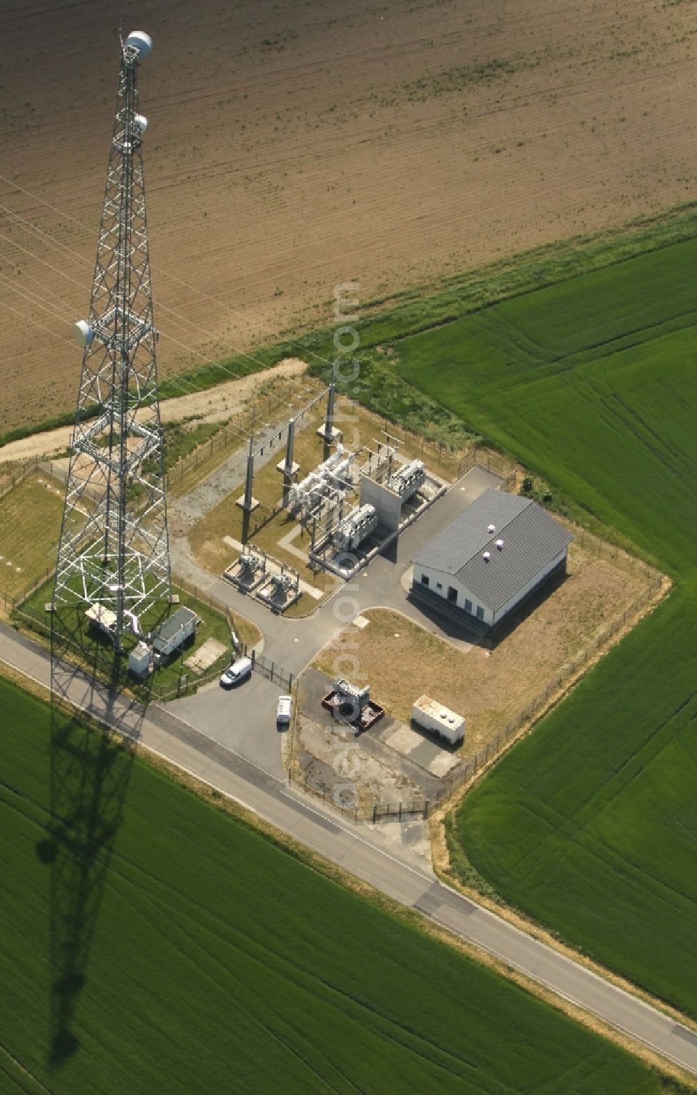 Aerial image Ebeleben - Site of the substation for voltage conversion and electrical power supply on Rockstedter Strasse in Ebeleben in the state Thuringia, Germany