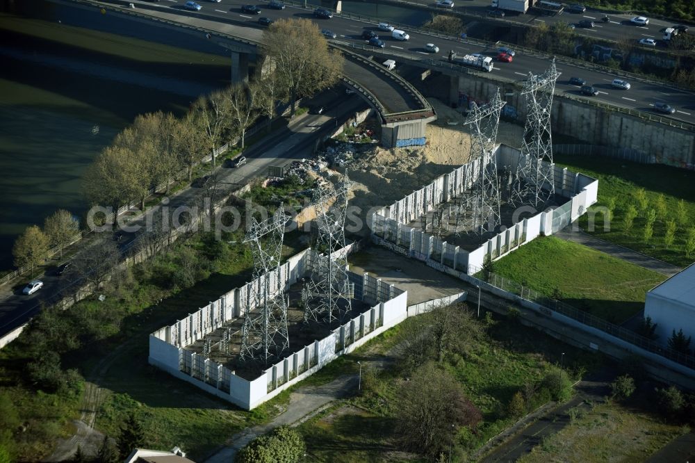 Saint-Denis from the bird's eye view: Site of the substation for voltage conversion and electrical power supply in Saint-Denis in Ile-de-France, France