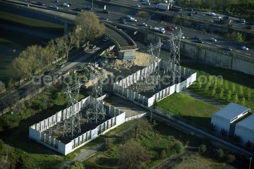 Aerial image Saint-Denis - Site of the substation for voltage conversion and electrical power supply in Saint-Denis in Ile-de-France, France