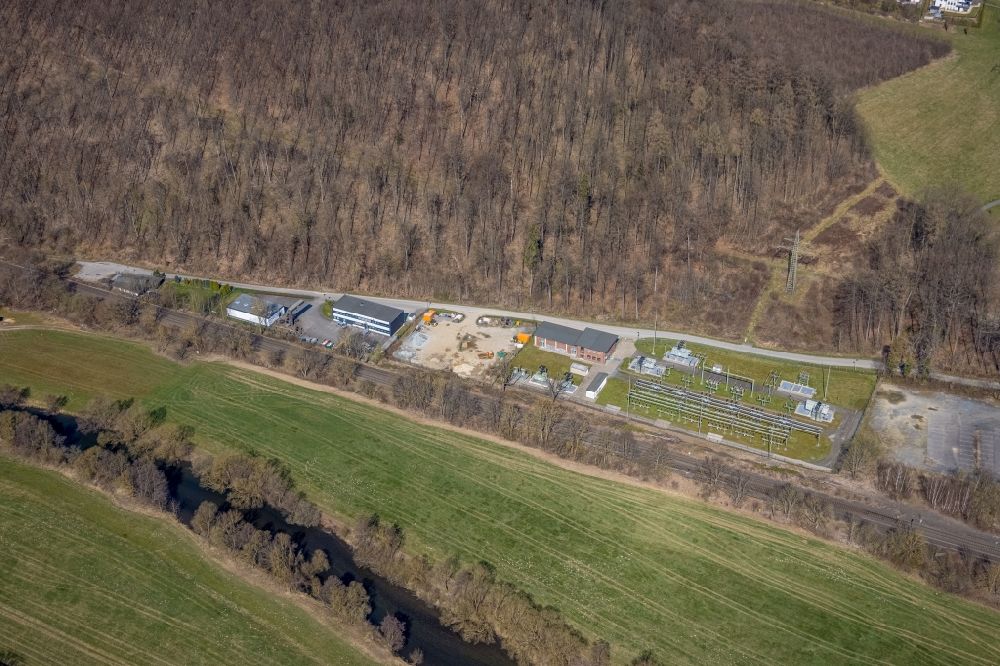 Aerial photograph Meschede - Site of the substation for voltage conversion and electrical power supply on Sophienweg in the district Enste in Meschede at Sauerland in the state North Rhine-Westphalia, Germany