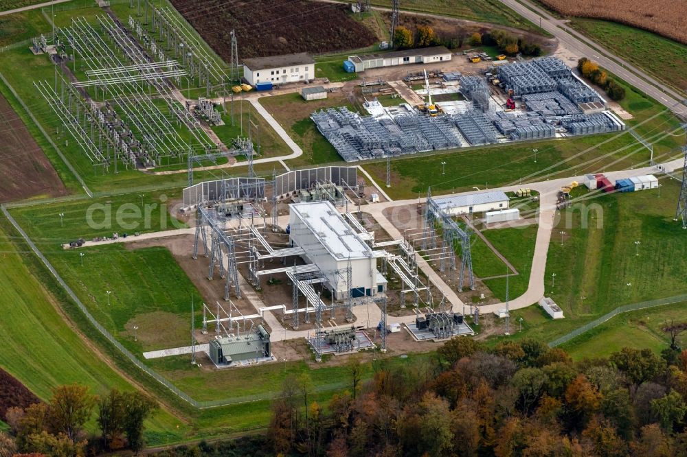 Weier from the bird's eye view: Site of the substation for voltage conversion and electrical power supply in Weier in the state Baden-Wuerttemberg, Germany