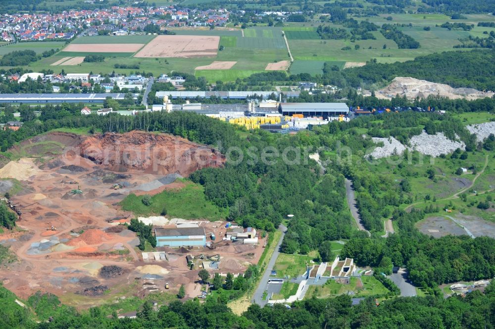 Aerial photograph Messel - Grounds of the UNESCO World Heritage Messel with the newly built visitor and information center designed by Landau + kindelbacher architects - interior designers in the state of Hesse