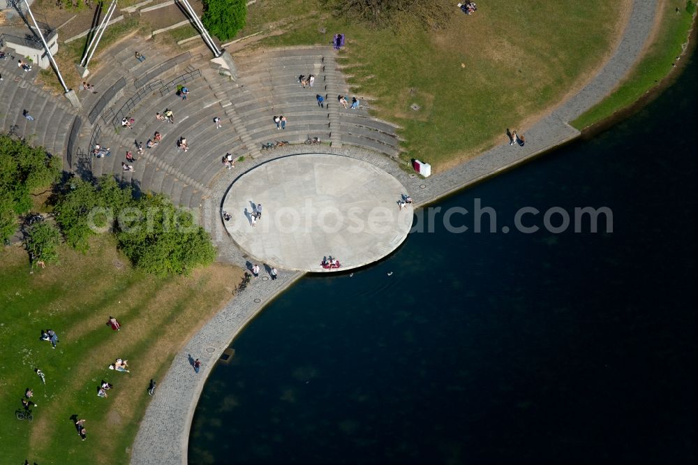 München from the bird's eye view: Area of a??a??the event venue Theatron at the Olympic Lake in the Olympia Park in the district Milbertshofen-Am Hart in Munich in the state Bavaria, Germany